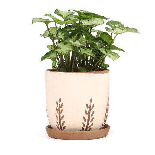 Clay White Vertical Leaf Pattern Pot - Image 6