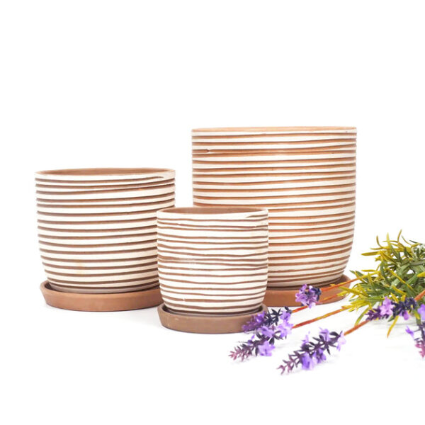 Clay White Stripes Pattern Pot - Image 4
