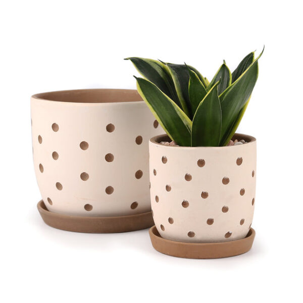 Clay White Polka Dot Pattern Pot - Image 5