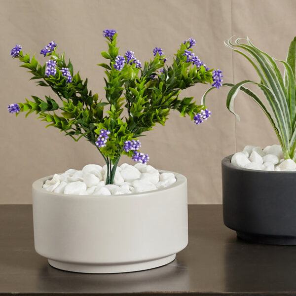 7 inch Gray Cream Fiberstone Ceramic Pot - Image 9