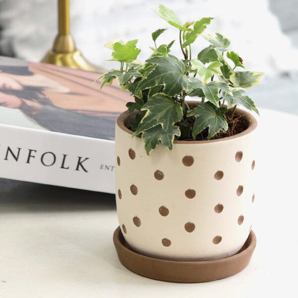 Clay White Polka Dot Pattern Pot - Image 2