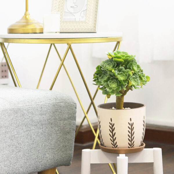 Clay White Vertical Leaf Pattern Pot - Image 3