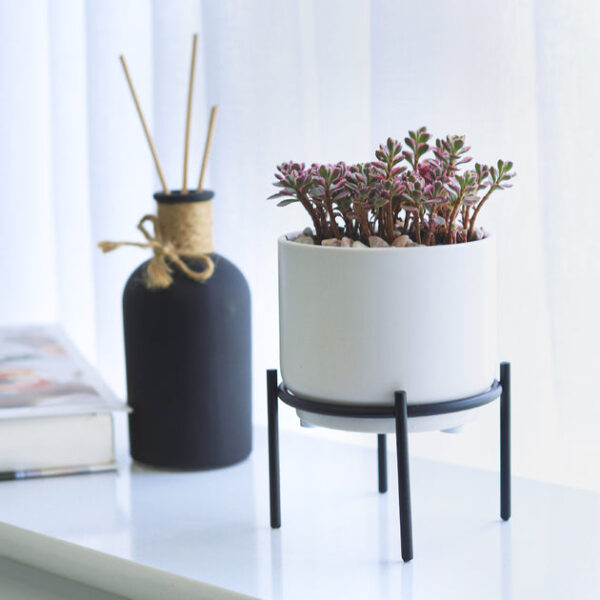 4 inch Solid White Ceramic Planter with Metal Stand - Image 3
