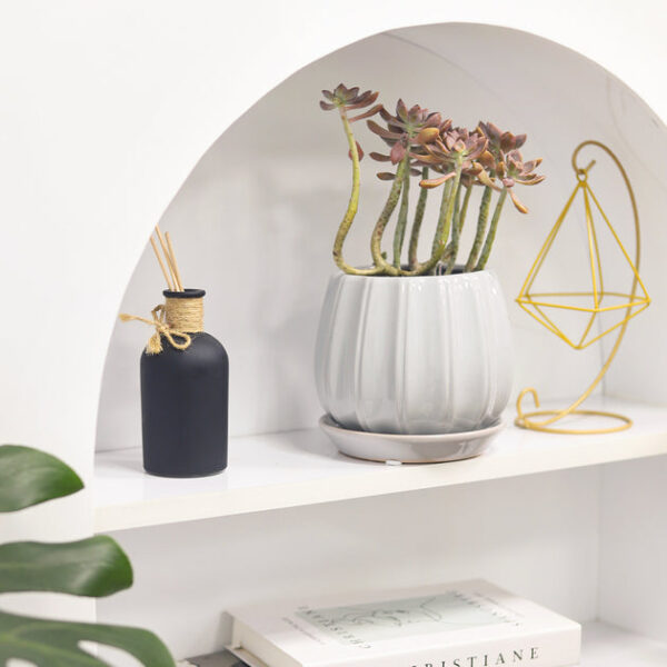 6 inch Grey Glazed Ceramic Contour Planter - Image 6