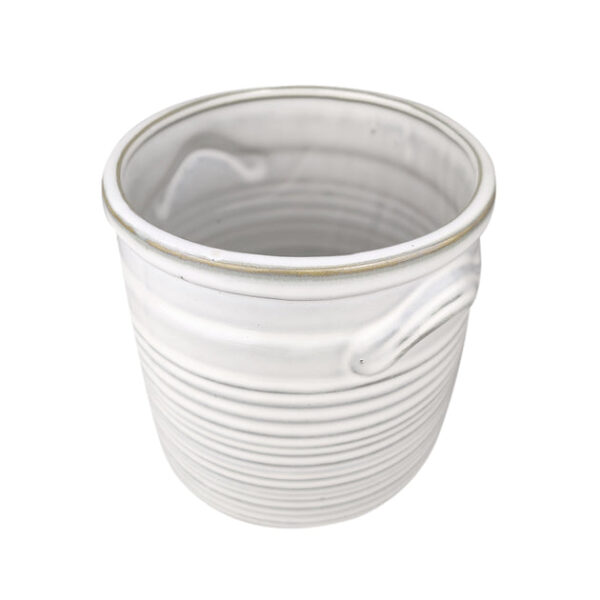 6 inch White Ribbed Ceramic Pot - Image 2