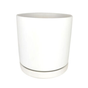 White Porcelain Cylinder Pot with Saucer
