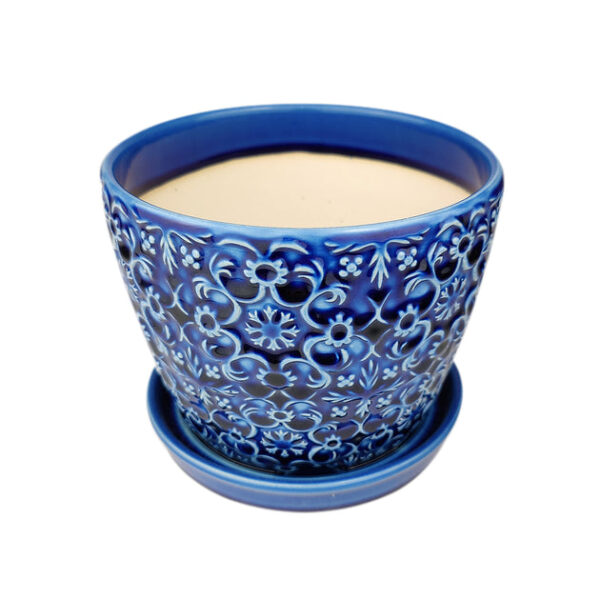 6 inch Blue Ceramic Mediterranean Bell Pot - Image 3