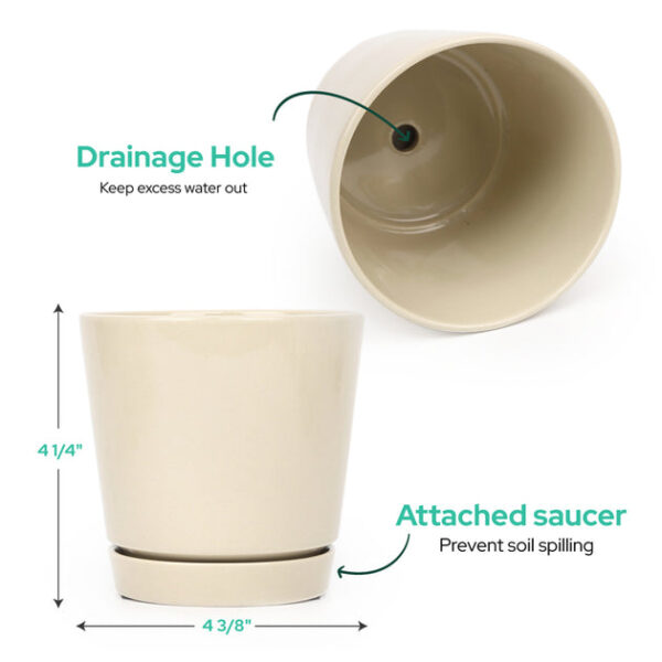 4 inch Oatmeal Minimalist Pot with Saucer - Image 3