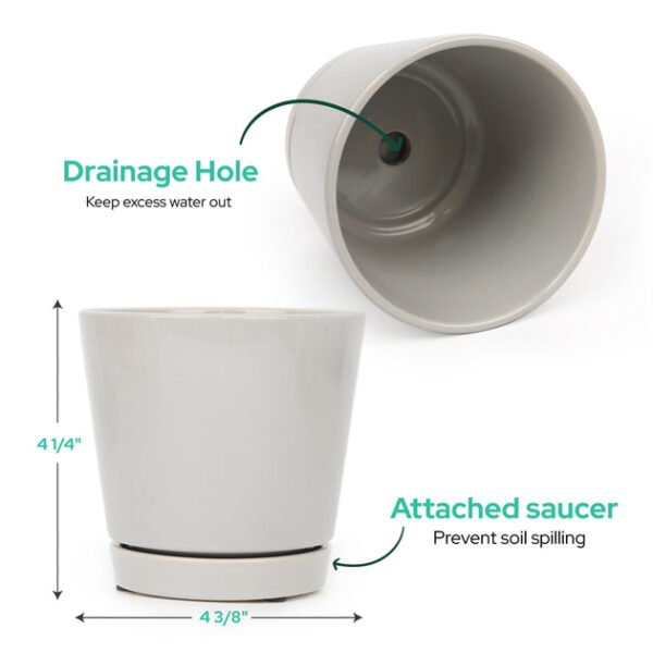 4 inch Gray Minimalist Pot with Saucer - Image 4