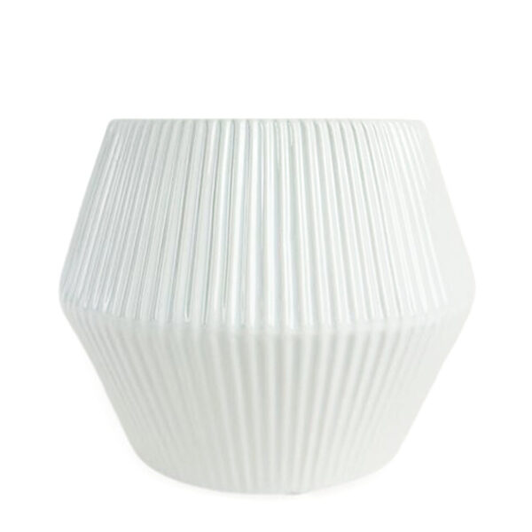 6 inch White Glazed Geometric Striped Ceramic Planter - Image 3