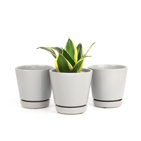 Pack of 3 Gray Minimalist Ceramic Pots - Image 2
