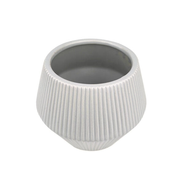 6 inch White Glazed Geometric Striped Ceramic Planter - Image 4