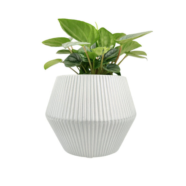 6 inch White Glazed Geometric Striped Ceramic Planter - Image 8