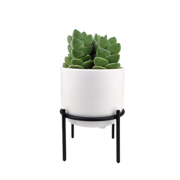 4 inch Solid White Ceramic Planter with Metal Stand - Image 7